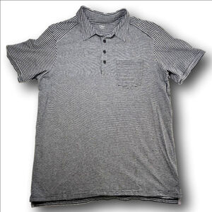 Men's Nau Gray Black Striped Organic Cotton Polo Shirt L
